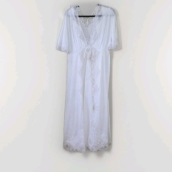 Gafer Other - Vtg Gafer Full Slip Nightgown Robe Set IT 4 L White Nylon Calais Lace Italy NOS